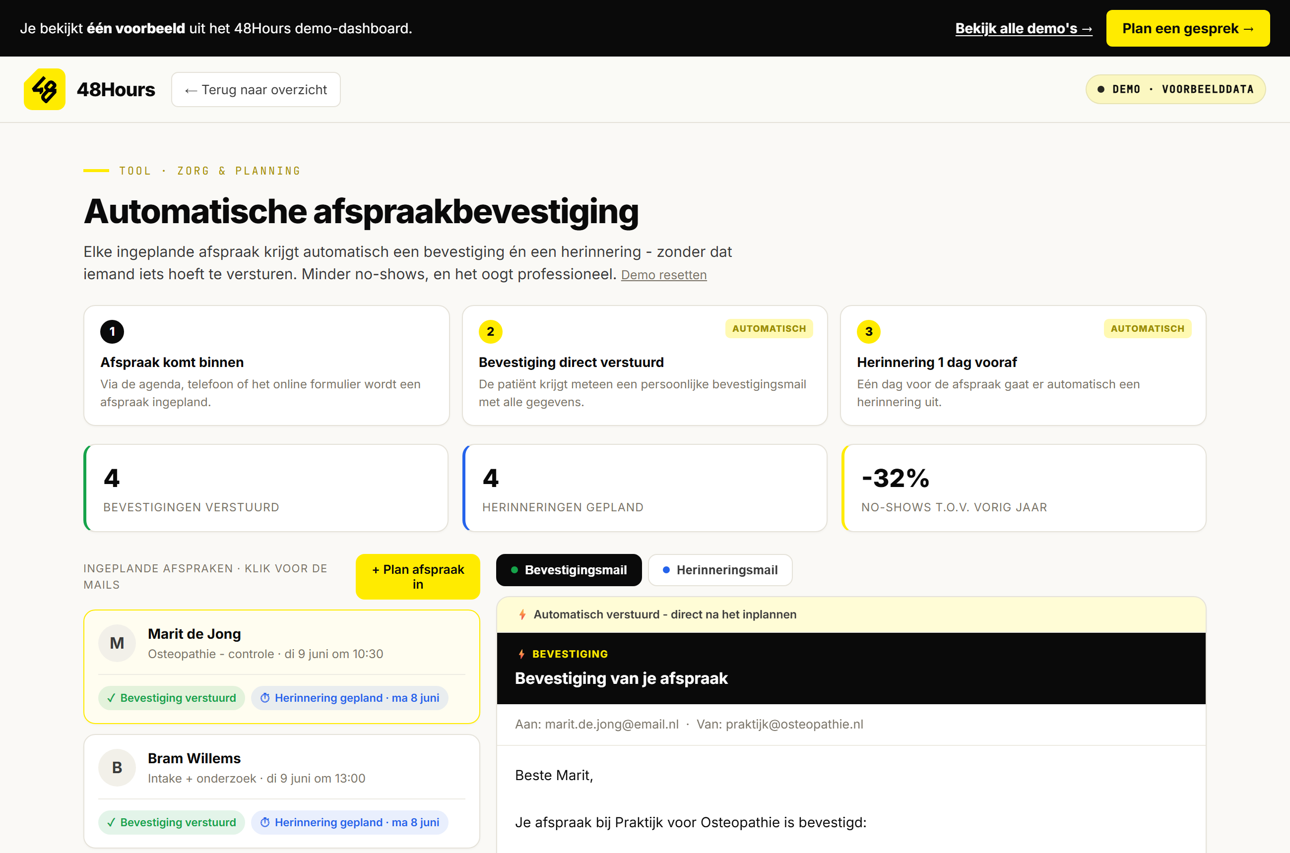 Screenshot van de live demo