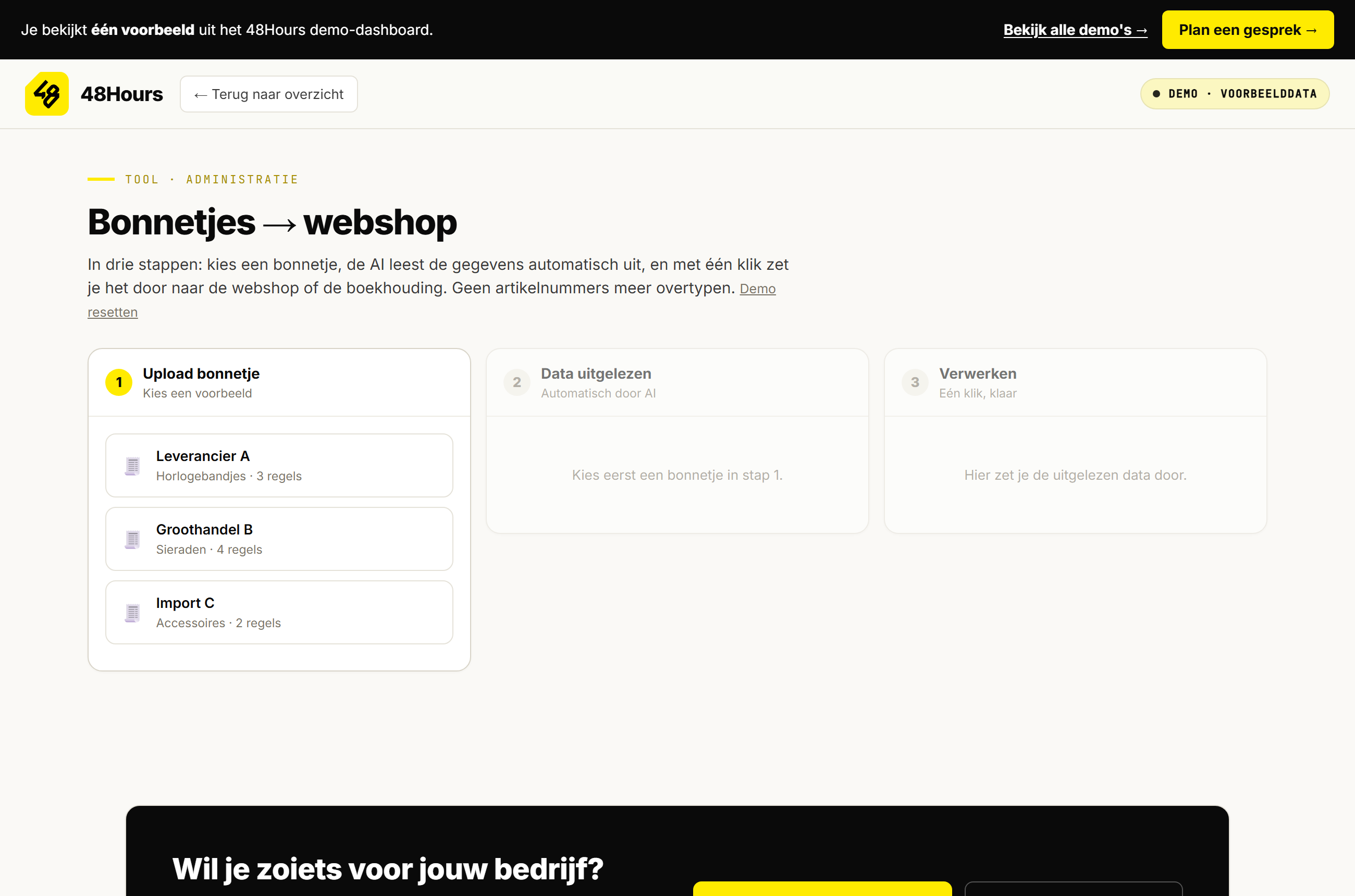 Screenshot van de live demo