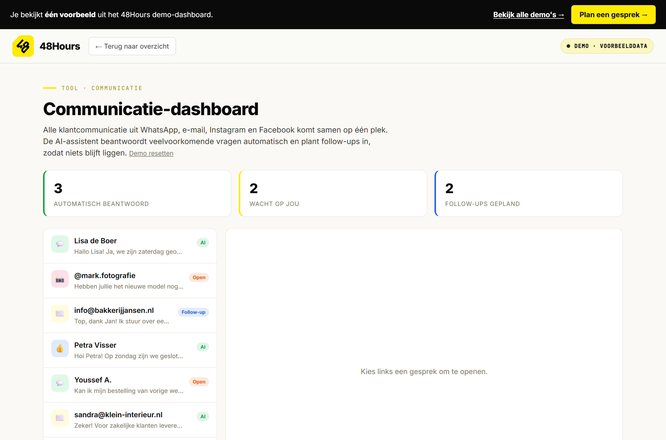 Screenshot van de live demo