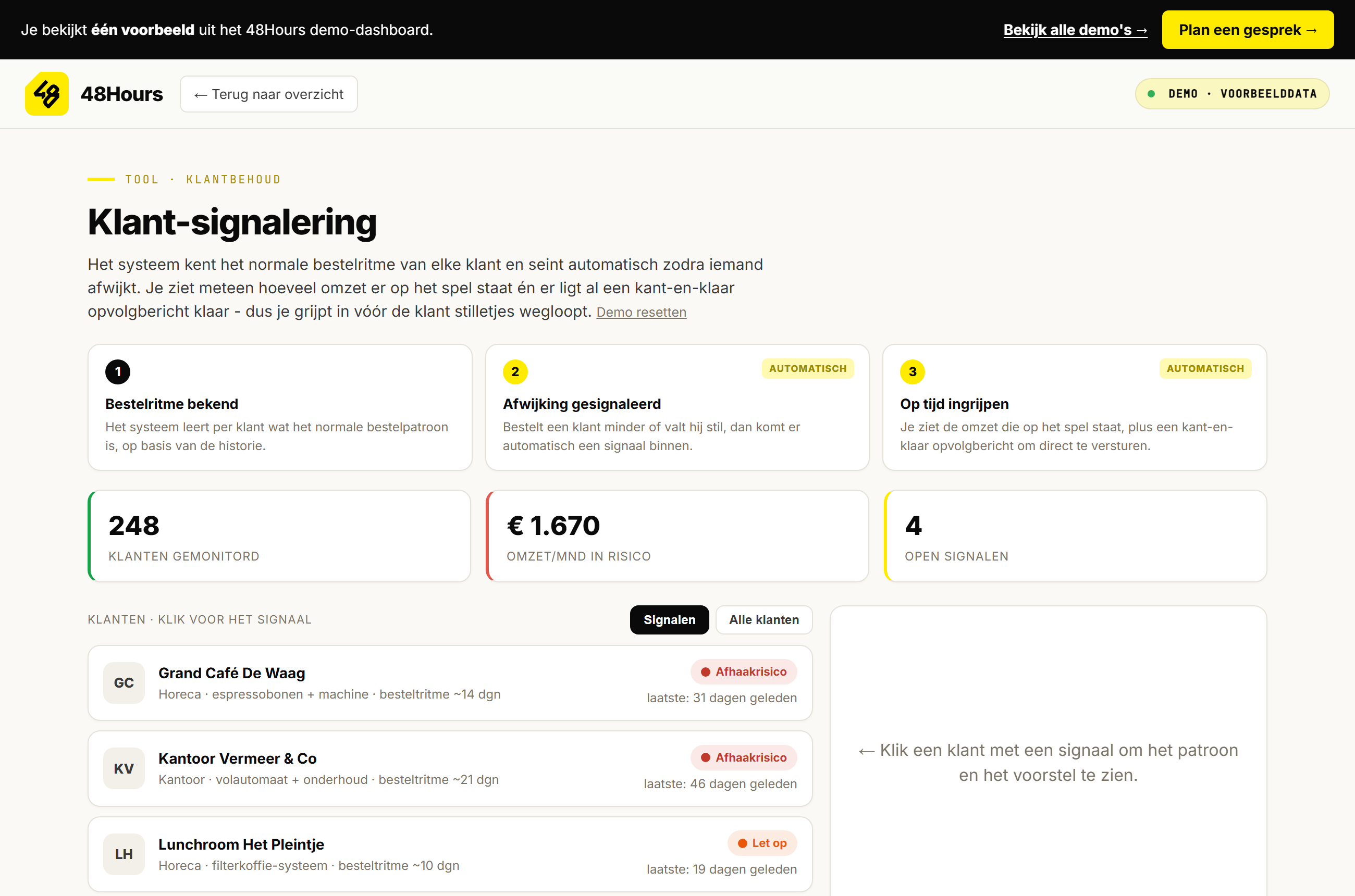 Screenshot van de live demo
