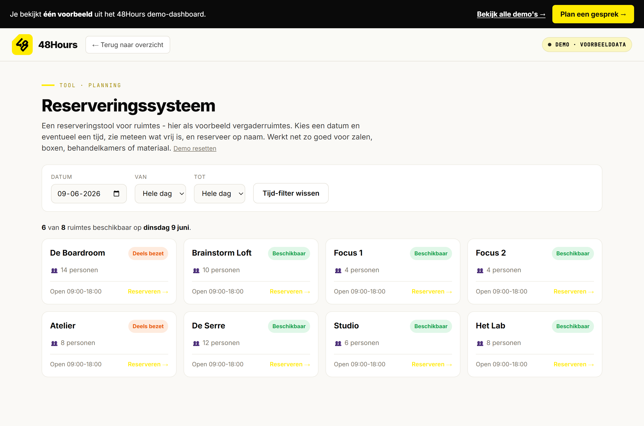 Screenshot van de live demo