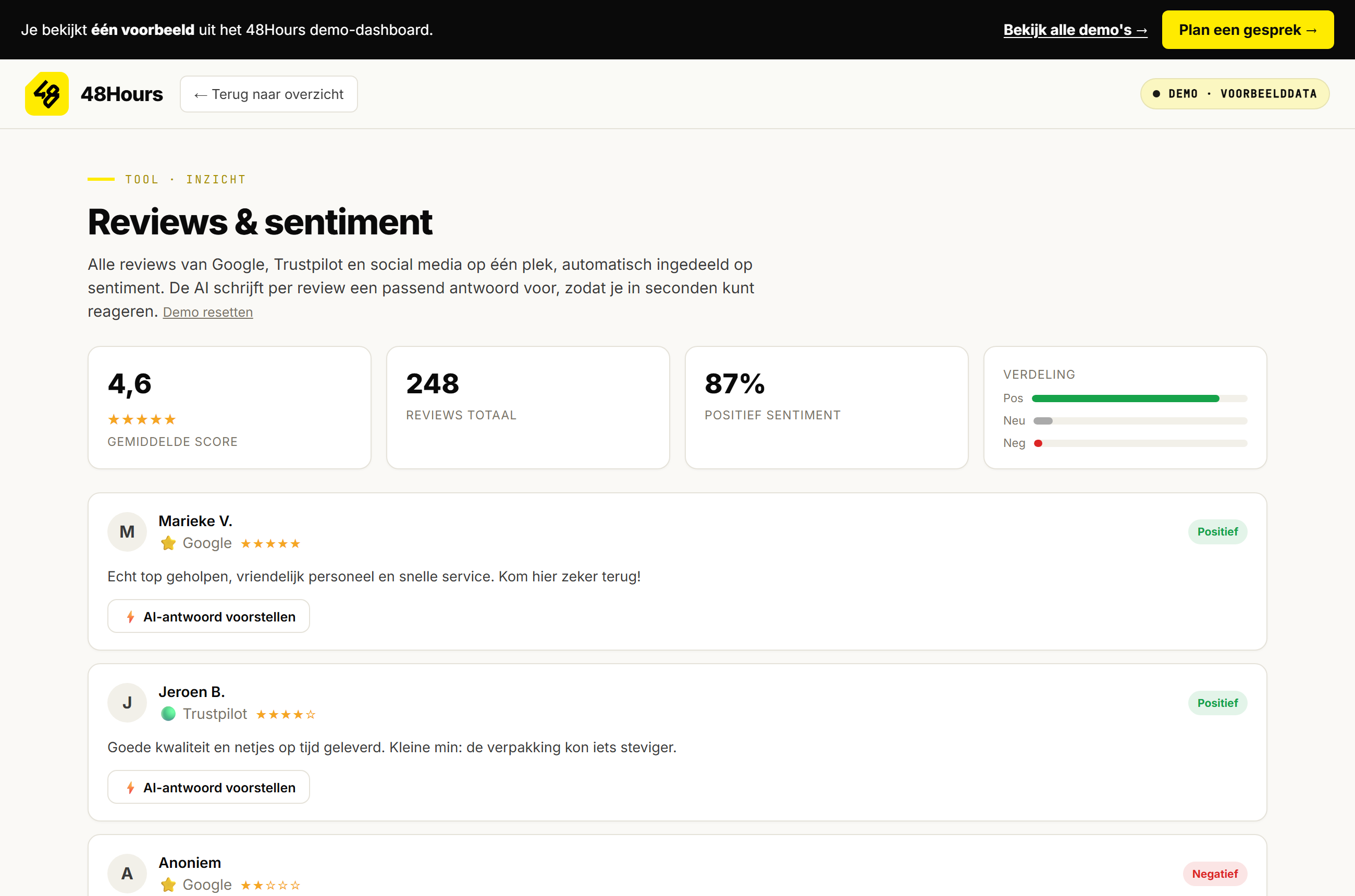 Screenshot van de live demo