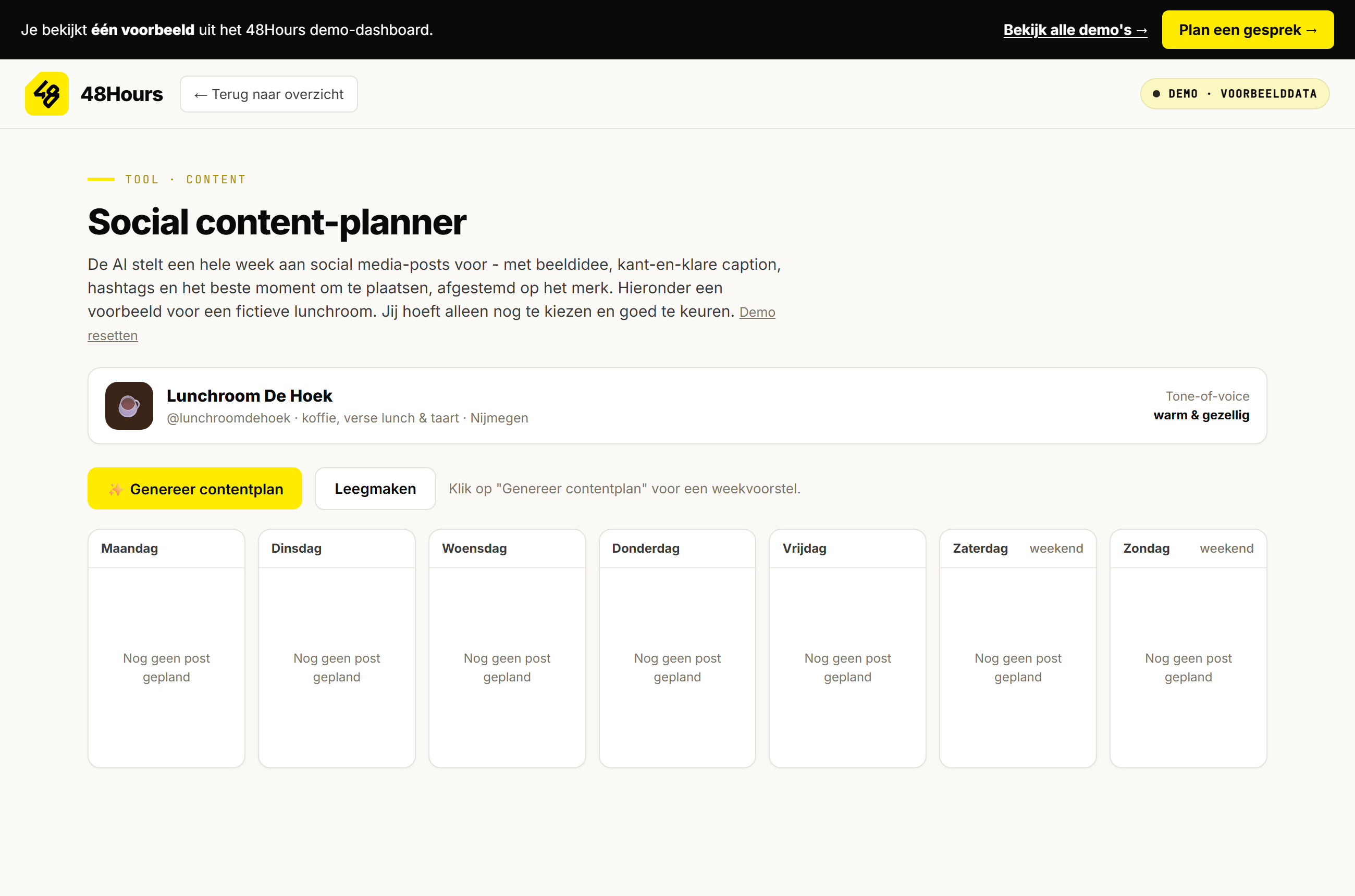 Screenshot van de live demo