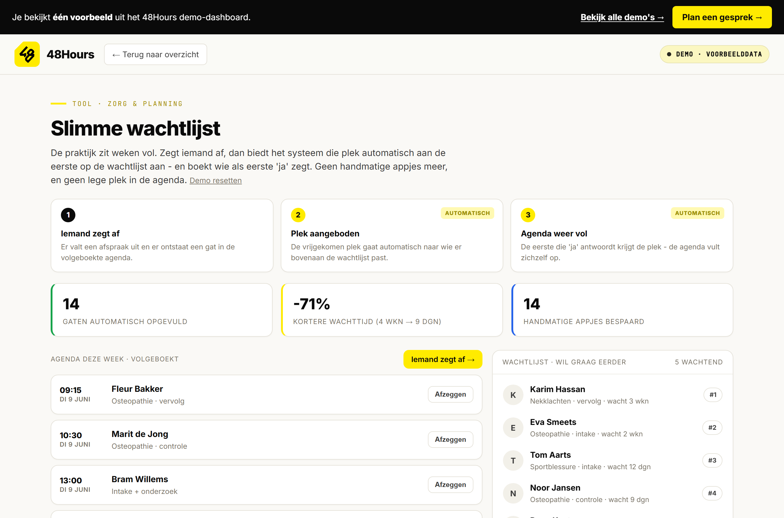 Screenshot van de live demo